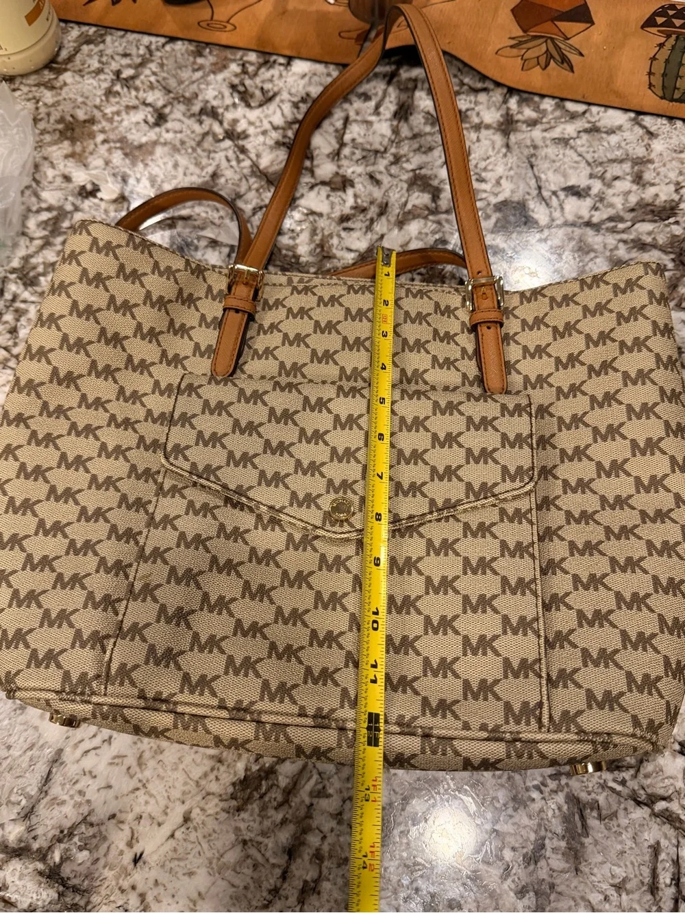 Michael Kors Tan/Beige MK Signature Tote with Front Pocket